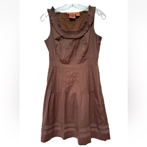 Tory Burch Dresses & Skirts - Tory Burch Cotton Brown Aline Empire Waist Knee Length Dress Sz 2 Pleated